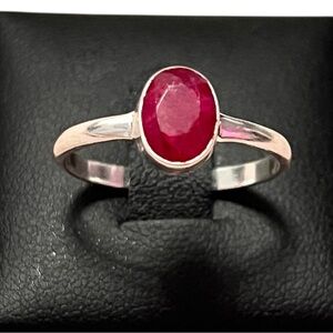 Genuine Ruby Sterling Silver Solitaire Ring Size 8.5